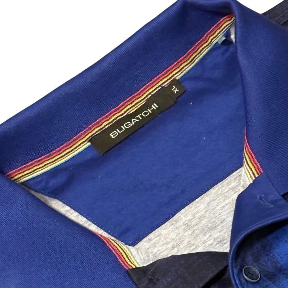 Bugatchi Men's XL Polo Shirt Blue White Tie‎ Dye Short Sleeve